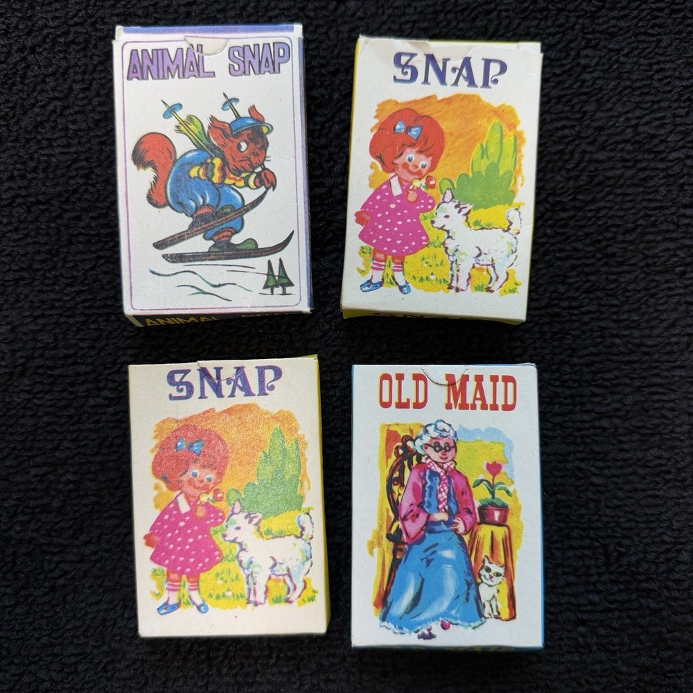 VTG Lot of 4 Miniature Card Games SNAP (2) - ANIMAL SNAP - OLD MAID Nostalgic
